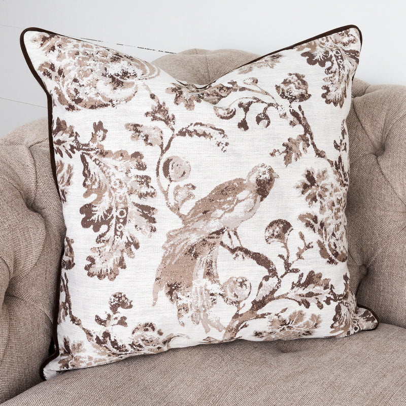 Brown Down Filled Bird Toile Pillow Set of 2