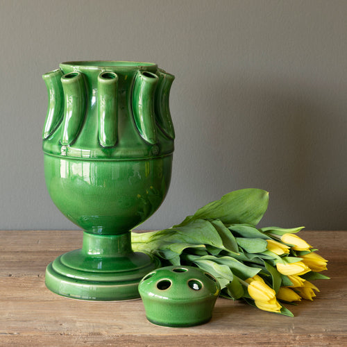 Green Glazed Tulip Vase Set of 2