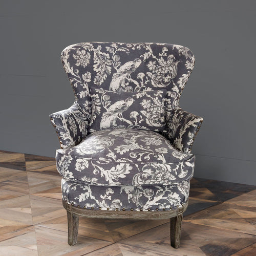 Grey Bird Toile Upholstered Arm Chair