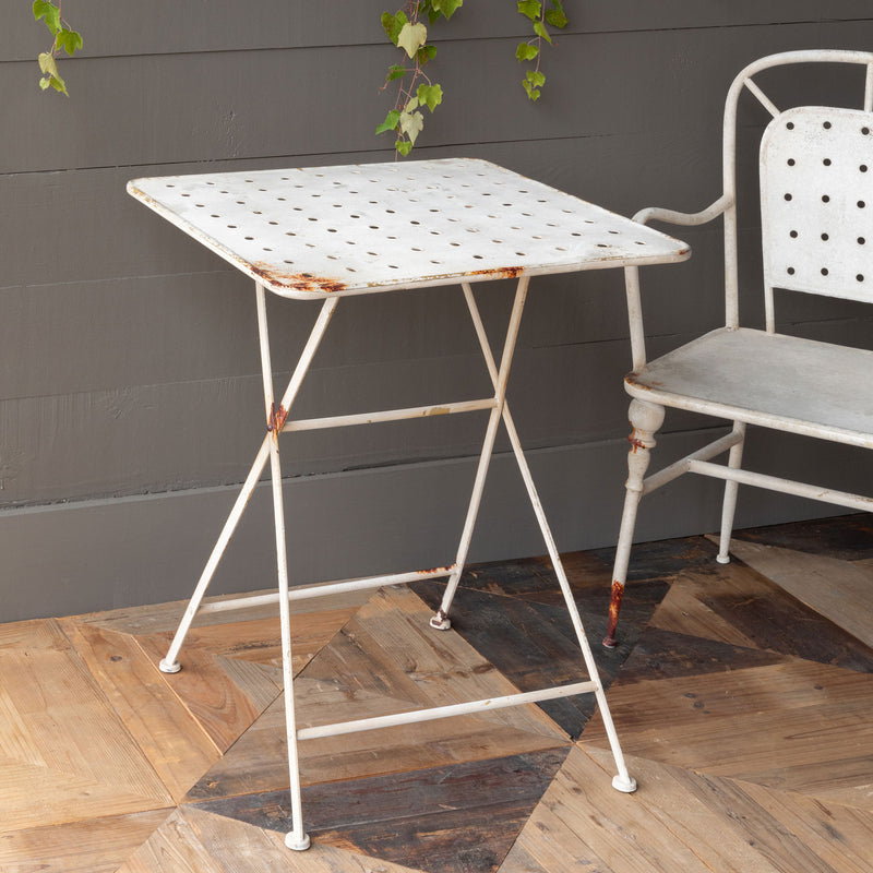 French Vintage Style Aged White Cafe Table - Square Size
