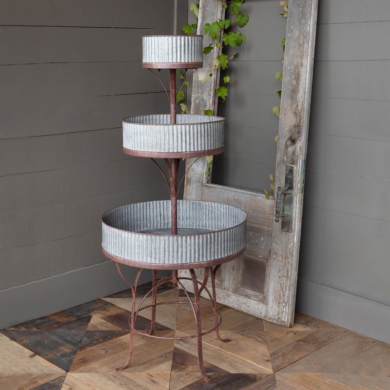Rustic, Galvanized Metal Potted Plant Tower