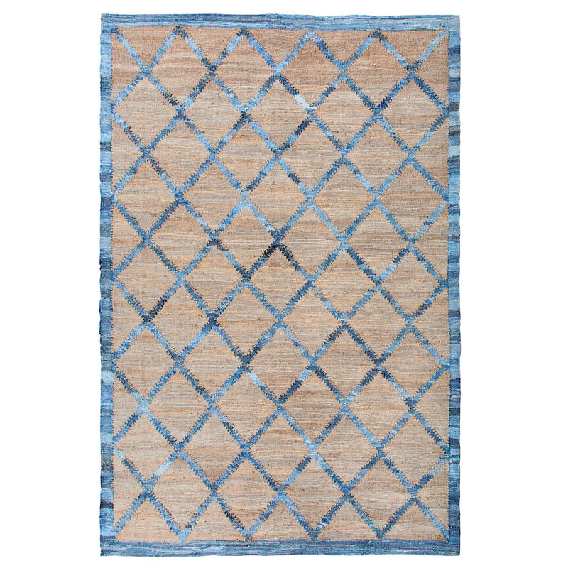 Hemp and Recycled Denim Windowpane Pattern Rug, 5' x 8'