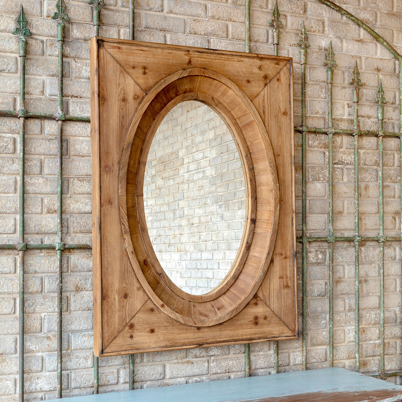 Aged Wooden Framed Oval Mirror 
