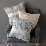 Vintage Printed Linen Pillow, Soft Gray