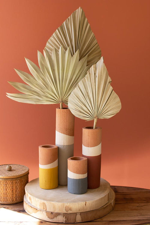 SET OF FOUR DOUBLE-DIPPED CLAY CYLINDER VASES