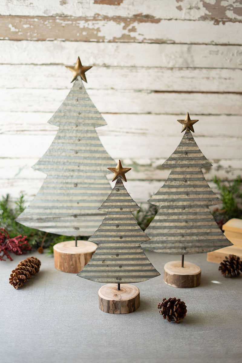 Metal Christmas Trees on Wood Bases