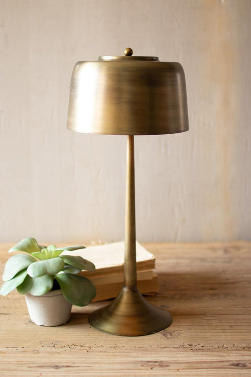 TALL ANTIQUE BRASS TABLE LAMP WITH BRASS SHADE