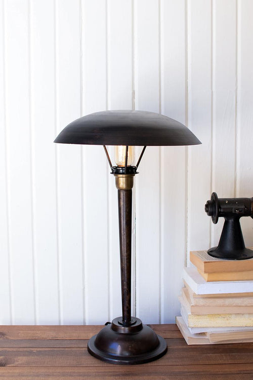 ANTIQUE BLACK TABLE LAMP WITH DOME SHADE