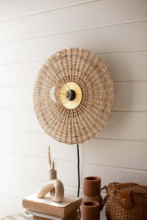 RATTAN AND BRASS WALL LAMP #1
