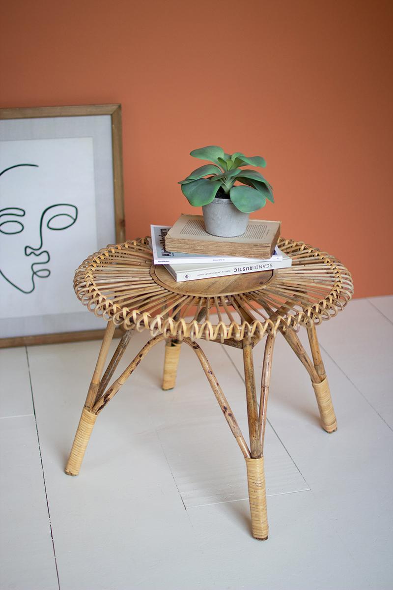 ROUND CANE SIDE TABLE WITH MANGO WOOD CENTER