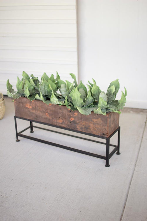 RECYCLED WOODEN PLANTER WITH IRON BASE