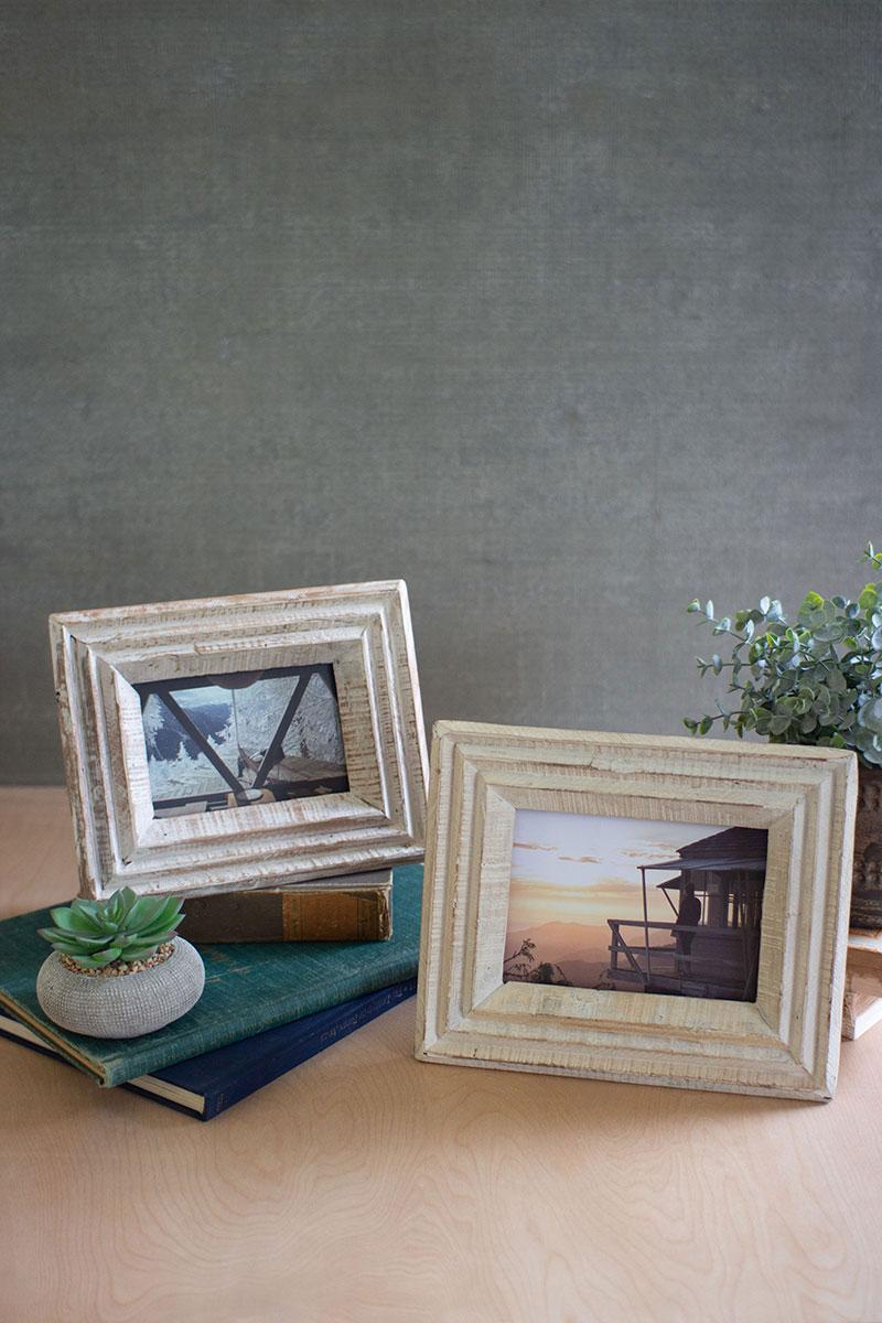SET OF TWO RECYCLED WOOD PHOTO FRAMES - WHITE WASH