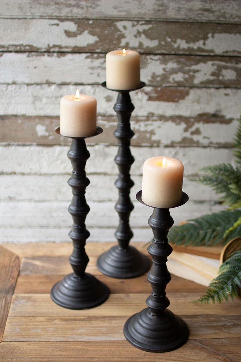 SET OF THREE METAL CANDLE TOWERS