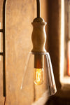 METAL WALL LAMP WITH WOOD AND GLASS SHADE