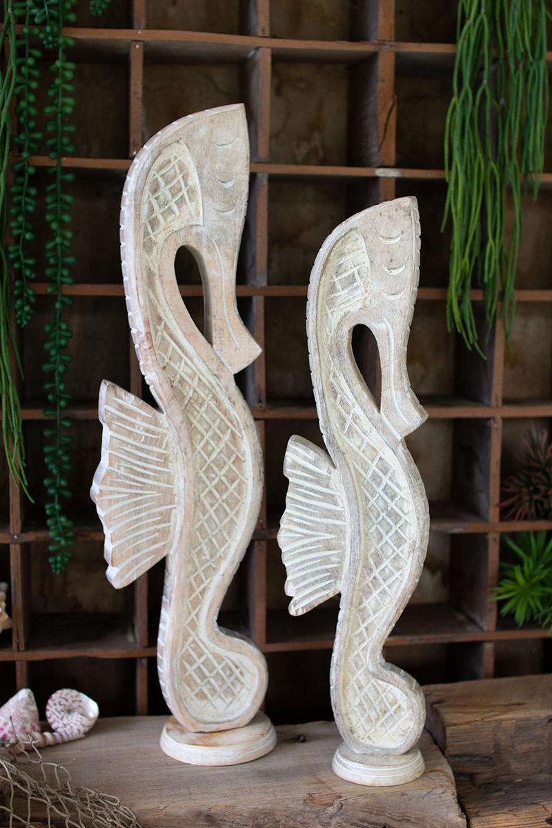 SET OF TWO WOODEN TABLE TOP SEAHORSE