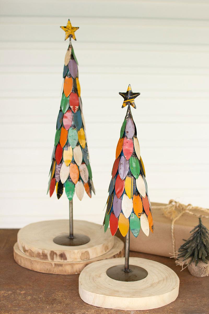 SET OF TWO RECYCLED METAL CHRISTMAS TREES