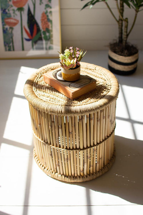 ROUND BAMBOO STOOL WITH NATURAL ROPE TOP