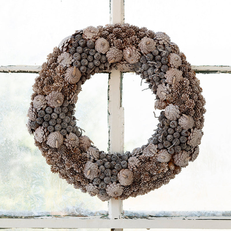 Frosted Mixed Pine Cone Wreath  Medium
