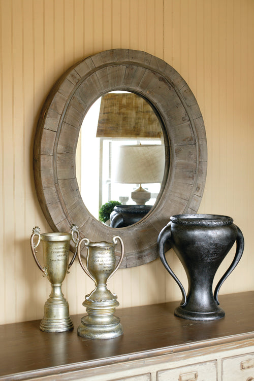 Primitive Wooden Oval Mirror 28x32"