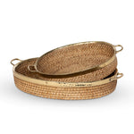 Amelia Woven Bamboo and Brass Oval Tray Set of 2
