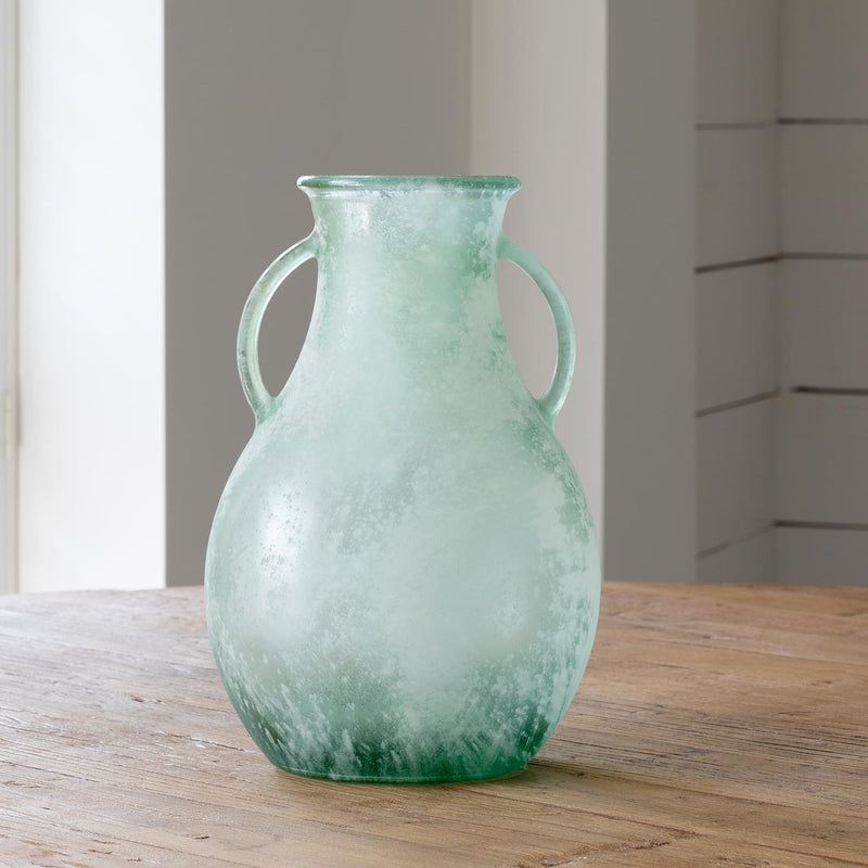Glass Vase with Handles Frosted Seafoam Large