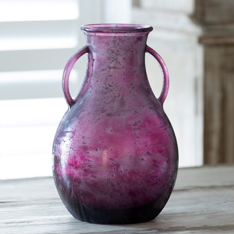 Glass Vase with Handles Frosted Cranberry Large