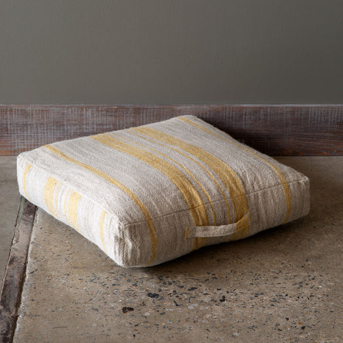 Linen Floor Cushion With Handle, Natural/Yellow Set of 2