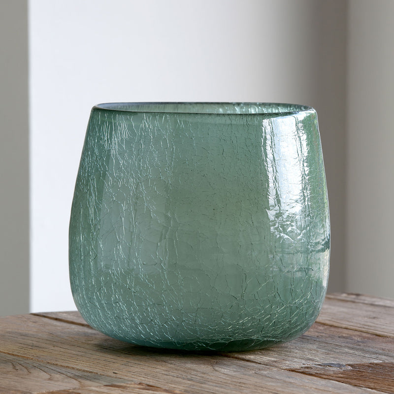 Smokey Sage Crackled Glass Vase, Large Min 2
