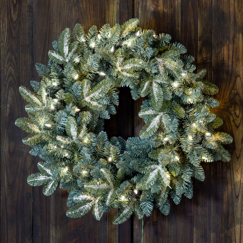 Frosted Blue Spruce Wreath With Led Lights