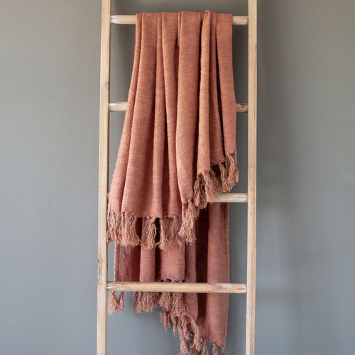 Washed Linen Throw, Faded Coral