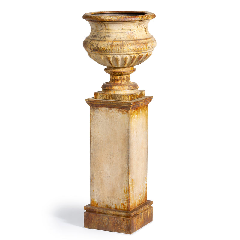 Large Metal Portico Urn w/ Tall Pedestal