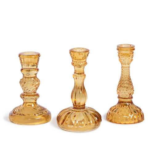 Maybelle Amber Glass Taper Holders-Set of 3