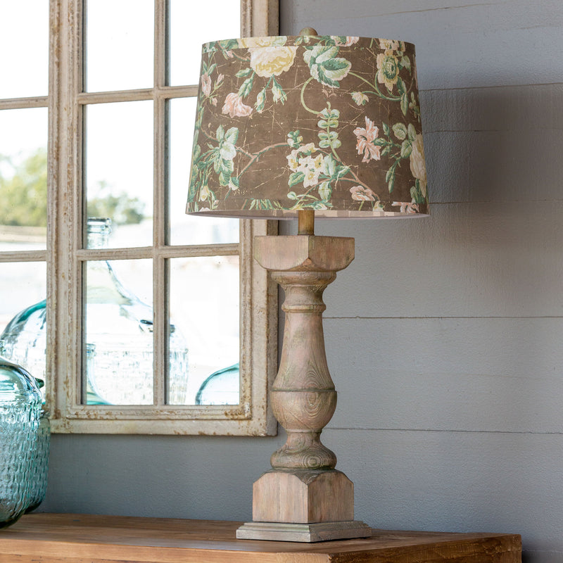 Wooden Table Lamp with Flowered Shade